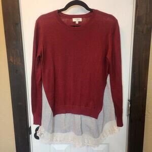 Umgee Women’s Oversized Knit Layered Crew Neck Red Sweater Size Small